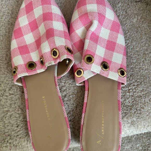 Anthropologie Checkered Pink Mules Size 10 - Picture 2 of 7
